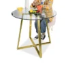 32" Hana Tempered Glass Top Modern Round Dining Table Gold 4 Point/Leg-The Pop Maison -Dine Furniture GUEST 557a15ef 459b 43b4 9638 a9baeeb10d56