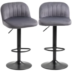 HOMCOM Adjustable Bar Stools Set Of 2, Velvet Counter Height Barstool, Upholstered Kitchen Stool With Swivel Seat, Steel Frame, Footrest, Gray 9 HOMCOM Adjustable Bar Stools Set Of 2, Velvet Counter Height Barstool, Upholstered Kitchen Stool With Swivel Seat, Steel Frame, Footrest, Gray -Dine Furniture GUEST 561f70f9 e989 4ec7 afd5 dc7801e86c9b