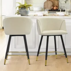 24" Chole Armrest Upholstered 360° Swivel Counter Height Stool Combine With Black And Gold Legs (Set Of 2)-The Pop Maison -Dine Furniture GUEST 56399c56 7263 4b68 b54a 061443bb167a