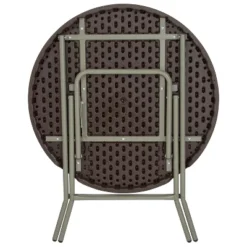 Emma And Oliver 2.6-Foot Round Brown Rattan Plastic Folding Table - Outdoor Event Table -Dine Furniture GUEST 56cc248b 8c3b 4174 b068 a9b5e409525d