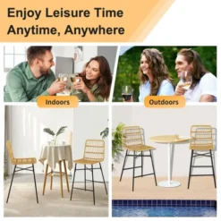 Costway Set Of 2 Rattan Bar Stools Counter Height Dining Chairs With Metal Legs Natural -Dine Furniture GUEST 575f65b2 039d 4690 b73e 76b834646bea