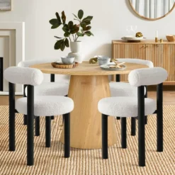Dwen+Shaun 5-Piece 46" Manufactured Grain And 18.5" Wide 4 Round Seat Beige Boucle Chairs Modern Round Dining Table Set-The Pop Maison 21 Dwen+Shaun 5-Piece 46" Manufactured Grain And 18.5" Wide 4 Round Seat Beige Boucle Chairs Modern Round Dining Table Set-The Pop Maison -Dine Furniture GUEST 57ba530e 92a0 43b3 95e3 8cdf45c3497e