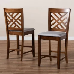 Set Of 2 Caron Fabric Upholstered Wood Counter Height Pub Chair Set Gray/Walnut - Baxton Studio -Dine Furniture GUEST 596dcca4 caa9 46e6 b443 3ead3188568d
