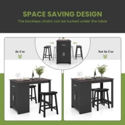 Costway 3 Pieces Bar Table Set Pub Dining Table With Saddle Stools & Storage Cabinet Black 10 Costway 3 Pieces Bar Table Set Pub Dining Table With Saddle Stools & Storage Cabinet Black -Dine Furniture GUEST 59e059c5 2cd3 4c34 b555 b5d7e62675a6