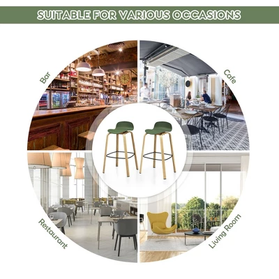 Costway Modern Set Of 4 Barstools 30inch Pub Chairs W/Low Back & Metal Legs Green 6 Costway Modern Set Of 4 Barstools 30inch Pub Chairs W/Low Back & Metal Legs Green - Image 4