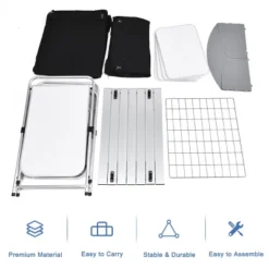 Costway Folding Portable Aluminum Camping Grill Table W/ Storage Organizer Windscreen Black -Dine Furniture GUEST 5a98d094 8dcb 4746 911a f46b9c420996