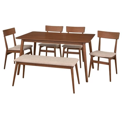 6pc Newington Mid-Century Dining Set With Bench Walnut/Mocha - Lifestorey 9 6pc Newington Mid-Century Dining Set With Bench Walnut/Mocha - Lifestorey - Image 7