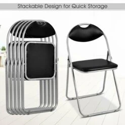 Costway 6 PCS U Shape Folding Chairs Furniture Home Outdoor Picnic Portable Black -Dine Furniture GUEST 5b313b0f cd84 43ad 9741 41040a2af713