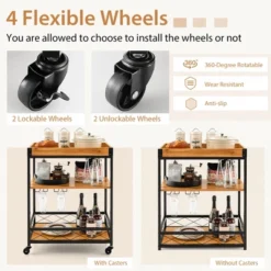 Costway 3-Tier Wine Bar Cart Rolling Rack Serving Trolley Detachable Top & Glass Holder -Dine Furniture GUEST 5cd5112b 783d 492b af31 d4fc16b16621