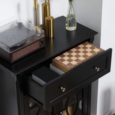 HOMCOM Kitchen Cabinet, Storage Cabinet, Sideboard Floor Accent Cabinet W/ 2 Glass Doors, Drawer, Adjustable Shelves For Living Room Entryway, Black 6 HOMCOM Kitchen Cabinet, Storage Cabinet, Sideboard Floor Accent Cabinet W/ 2 Glass Doors, Drawer, Adjustable Shelves For Living Room Entryway, Black - Image 4