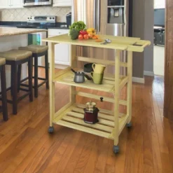 Folding Kitchen Cart With Two Shelves And One Handle Natural - Flora Home -Dine Furniture GUEST 5d20660b 5951 41ba 8f5c fdea627d7ab3