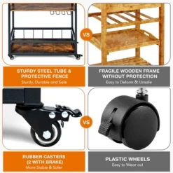 Costway 3-Tier Rolling Kitchen Cart Serving Trolley Wine Rack Removable Tray -Dine Furniture GUEST 5f6ce702 6e4d 4209 b81a 8db2fadaacd6