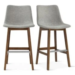 South 28" Seat Height Upholstered Bar Stool With Rubberwood Legs And Stainless Steel Foot Rest(Set Of 2) -The Pop Maison -Dine Furniture GUEST 5fbcc0ed c627 4a91 951a 9f3791ee6421
