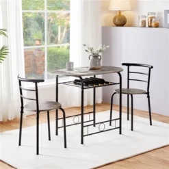 Yaheetech Modern Round Dining Table Set For 2 With Steel Legs, Storage Rack For Kitchens