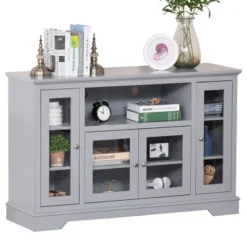 HOMCOM Modern Sideboard Console Table Buffet Server Storage Cabinet With Glass Doors For Living Room, Kitchen -Dine Furniture GUEST 60a79ee4 f1e7 4242 9265 236cafa3f9c2