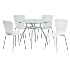 5pc Itza Round Glass Top And Chrome Base Dining Set - Buylateral -Dine Furniture GUEST 60c1fb40 6b57 4906 b27a 9683312252bf