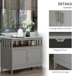 HOMCOM Kitchen Sideboard, Buffet Cabinet, Wooden Storage Console Table With 2-Level Cabinet And Open Shelf, Gray -Dine Furniture GUEST 61265d0e b442 47a0 b62b 0e66ac28c15d