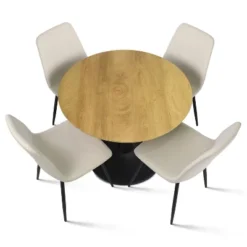 Harrison+Bingo 5-Piece Round-Shaped Wood Grain Dining Table Set With 4 Upholstered Chairs Black Legs-Maison Boucle 15 Harrison+Bingo 5-Piece Round-Shaped Wood Grain Dining Table Set With 4 Upholstered Chairs Black Legs-Maison Boucle -Dine Furniture GUEST 6137a6cb ba7b 4d42 aa76 31fc9c222704