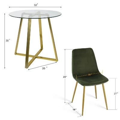 Hana + Bingo 5-Piece Round Clear Glass Dining Table Set With 4 Upholstered Chairs Gold Legs - The Pop Maison 4 Hana + Bingo 5-Piece Round Clear Glass Dining Table Set With 4 Upholstered Chairs Gold Legs - The Pop Maison - Image 2