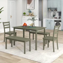 Farmhouse 5-piece Wooden Dining Set With 2 Dining Chairs And 2 Benches-ModernLuxe 29 Farmhouse 5-piece Wooden Dining Set With 2 Dining Chairs And 2 Benches-ModernLuxe -Dine Furniture GUEST 644e8786 6285 4758 b2fd 0b62eb777136