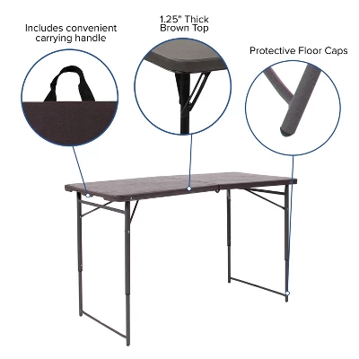 Emma And Oliver 4-Foot Height Adjustable Bi-Fold Dark Gray Plastic Folding Table With Handle 4 Emma And Oliver 4-Foot Height Adjustable Bi-Fold Dark Gray Plastic Folding Table With Handle - Image 2