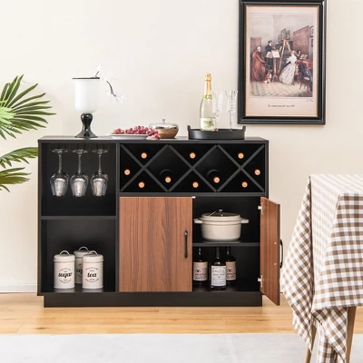 Costway Industrial Wine Bar Cabinet Sideboard Buffet With Glass Holder & Adjustable Shelf 6 Costway Industrial Wine Bar Cabinet Sideboard Buffet With Glass Holder & Adjustable Shelf - Image 4