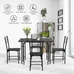 5 Pcs Modern Dining Table Set 4 Chairs Steel Frame Home Kitchen Furniture Black -Dine Furniture GUEST 68134a20 305d 4516 8093 ece133e89423
