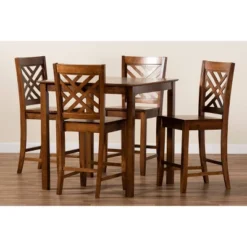 5pc Caron Wood Pub Dining Set Walnut Brown - Baxton Studio -Dine Furniture GUEST 681b3c39 ed16 46f2 bd48 1545d0e25e90