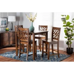 5pc Caron Wood Pub Dining Set Walnut Brown - Baxton Studio -Dine Furniture GUEST 694a4195 825f 485f a3aa ed8a40a47e8d