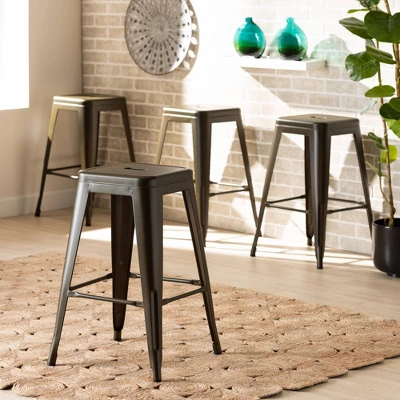 4pc Horton Gunmetal Metal Stackable Counter Stool Set Gray - Baxton Studio 7 4pc Horton Gunmetal Metal Stackable Counter Stool Set Gray - Baxton Studio - Image 5