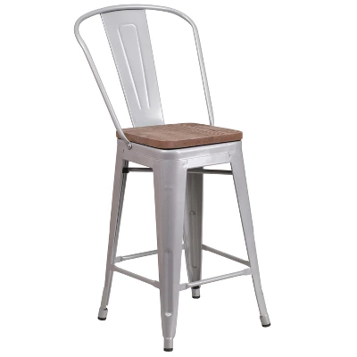 Merrick Lane Metal Dining Stool With Curved Slatted Back And Textured Wood Seat 15 Merrick Lane Metal Dining Stool With Curved Slatted Back And Textured Wood Seat - Image 13