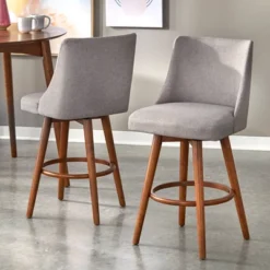 Set Of 2 24" Derby Swivel Counter Height Barstools Walnut/Gray - Lifestorey