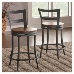 Set Of 2 24" Saroyan Swivel Metal & Wood Counter Height Barstool Graphite - Inspire Q 20 Set Of 2 24" Saroyan Swivel Metal & Wood Counter Height Barstool Graphite - Inspire Q -Dine Furniture GUEST 6c8e0ebe e967 44b4 9389 756cb37e57c0