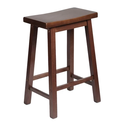 PJ Wood Classic Saddle-Seat 24'' Tall Kitchen Counter Stool For Homes, Dining Spaces, And Bars With Backless Seat, 4 Square Legs, Walnut (5 Pack) 3 PJ Wood Classic Saddle-Seat 24'' Tall Kitchen Counter Stool For Homes, Dining Spaces, And Bars With Backless Seat, 4 Square Legs, Walnut (5 Pack)