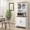 HOMCOM 69" Farmhouse Kitchen Buffet With Hutch, Kitchen Cupboard Storage Cabinet With Glass Doors, Adjustable Shelves, Open Microwave Countertop White -Dine Furniture GUEST 6d887f34 f72b 4794 893d 9bc83f5e775f