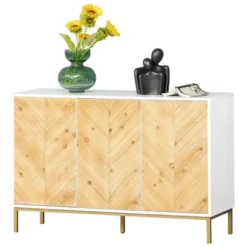 HOMCOM Modern 3 Door Accent Sideboard Storage Cabinet With Chevron Pattern And Adjustable Shelving, Natural Wood -Dine Furniture GUEST 6e625b67 4449 4bc3 899c f8d6d26d4e25