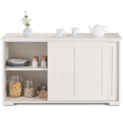 Costway Kitchen Storage Cabinet Sideboard Buffet Cupboard Wood Sliding Door Pantry White -Dine Furniture GUEST 6e9276f1 9ae3 466c 8c20 ad9573d8dfab