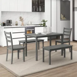 Farmhouse 5-piece Wooden Dining Set With 2 Dining Chairs And 2 Benches-ModernLuxe 28 Farmhouse 5-piece Wooden Dining Set With 2 Dining Chairs And 2 Benches-ModernLuxe -Dine Furniture GUEST 6ea27a95 1fee 403f b691 d7b38a6677d4
