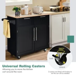 Costway Rolling Kitchen Cart Island Heavy Duty Storage Trolley Cabinet Utility Black -Dine Furniture GUEST 6f11f5ec c16c 4b70 9388 4438270832e1