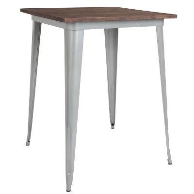 Merrick Lane 31.5 Steel Indoor Contemporary Table With Square Rustic Wood Top 11 Merrick Lane 31.5 Steel Indoor Contemporary Table With Square Rustic Wood Top - Image 9