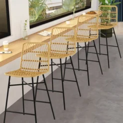 Costway Set Of 2 Rattan Bar Stools Counter Height Dining Chairs With Metal Legs Natural -Dine Furniture GUEST 70025528 68cf 45ad 881f ad6e48472938