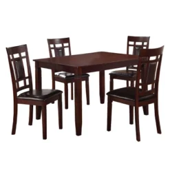 5pc Wooden And Leather Dining Set Brown/Black - Benzara -Dine Furniture GUEST 71b34aa0 2d37 4e97 9406 7248405ae463