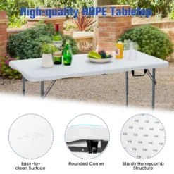 Costway Folding Table Portable Bi-fold Picnic Dining Table W/ 3-Level Height Adjustment -Dine Furniture GUEST 724d612c c540 4487 8716 0c25a8486970