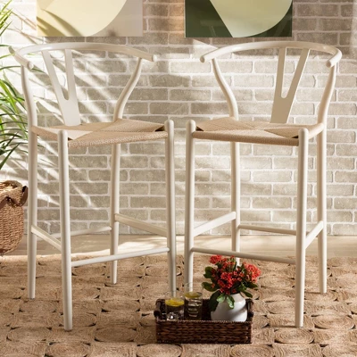 Set Of 2 Paxton Wood Counter Stools White - Baxton Studio 4 Set Of 2 Paxton Wood Counter Stools White - Baxton Studio - Image 2