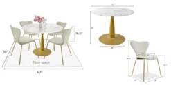 Harris+Flavia 5-Piece Round-Shaped Artificial Marble Dining Table Set With 4 Velvet Upholstered Chairs Gold Legs -The Pop Maison -Dine Furniture GUEST 730da74c 801a 4adc 90d5 c800263c54ee