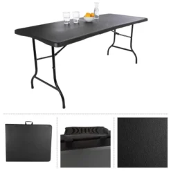 Folding Table Set - Set Of 2 Lightweight Portable Tables - 6-Foot-Long Plastic Tabletops For Camping, Parties, And Dining By Everyday Home (Black) -Dine Furniture GUEST 73f56a8b 58b4 4922 a264 cb646fcb0da4