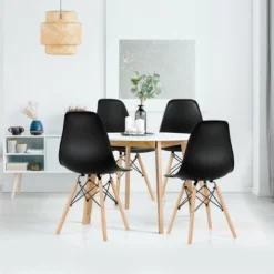 Costway Set Of 4 Modern Dining Side Chair Armless Home Office W/ Wood Legs White/Black/Blue -Dine Furniture GUEST 750574cc 9c7b 4528 8ac8 51c9510a5889
