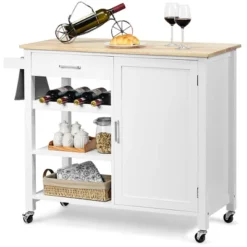 Costway 4-Tier Wood Kitchen Island Trolley Cart Storage Cabinet W/ Wine Rack White -Dine Furniture GUEST 75368b3a 721f 48bd 84f2 ac9bc055236a