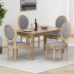 Set Of 4 Phinnaeus French Country Fabric Dining Chairs Light Gray/Natural - Christopher Knight Home