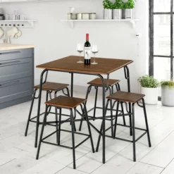 Costway 5PCS Bar Table Set Counter Height Dining Set W/ 4 Stools Rustic Brown 13 Costway 5PCS Bar Table Set Counter Height Dining Set W/ 4 Stools Rustic Brown -Dine Furniture GUEST 758c66ed 6388 4e68 a665 5f7537aa39b2